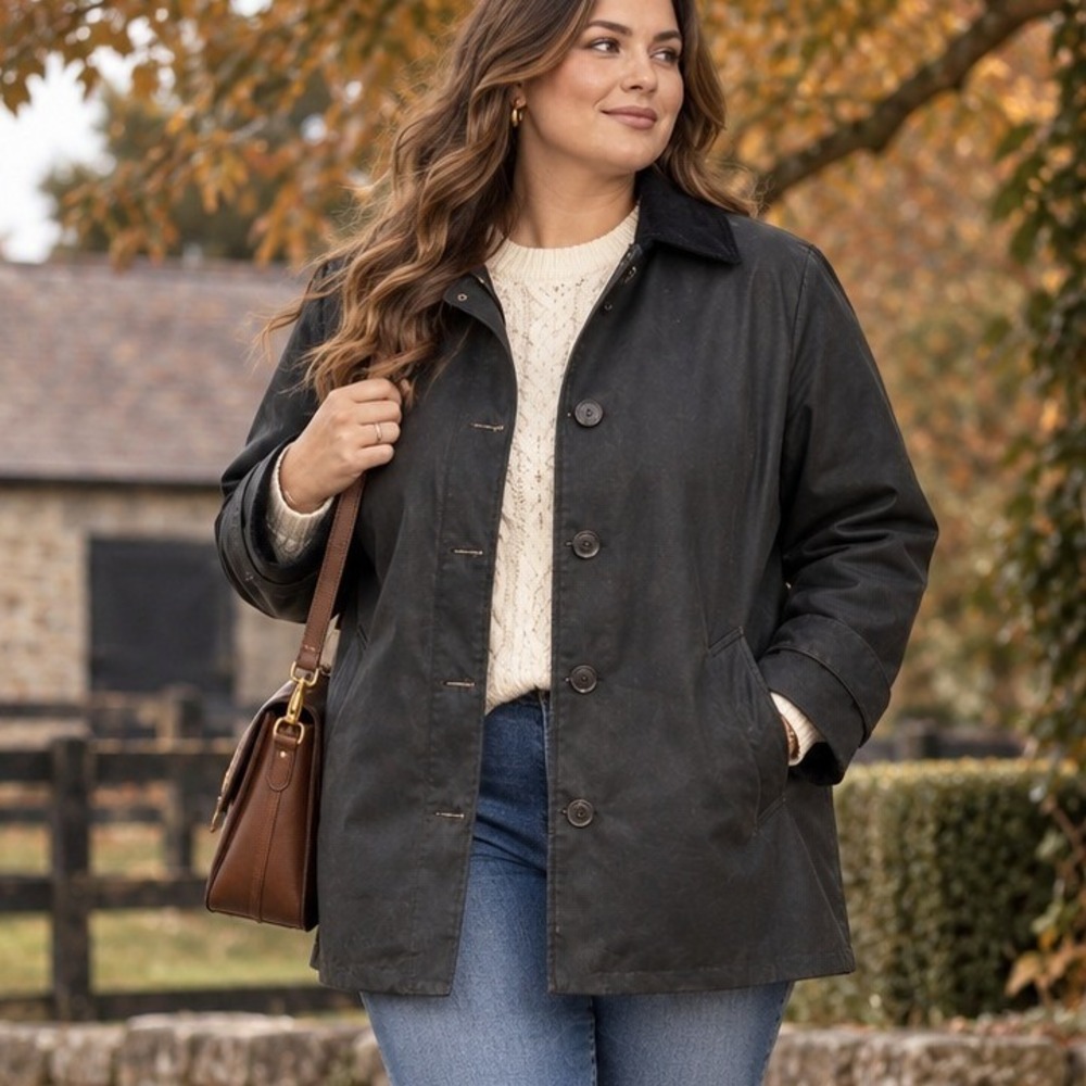 J.Crew Brown Coated Barn Jacket with Primaloft Quilted Lining Corduroy Collar